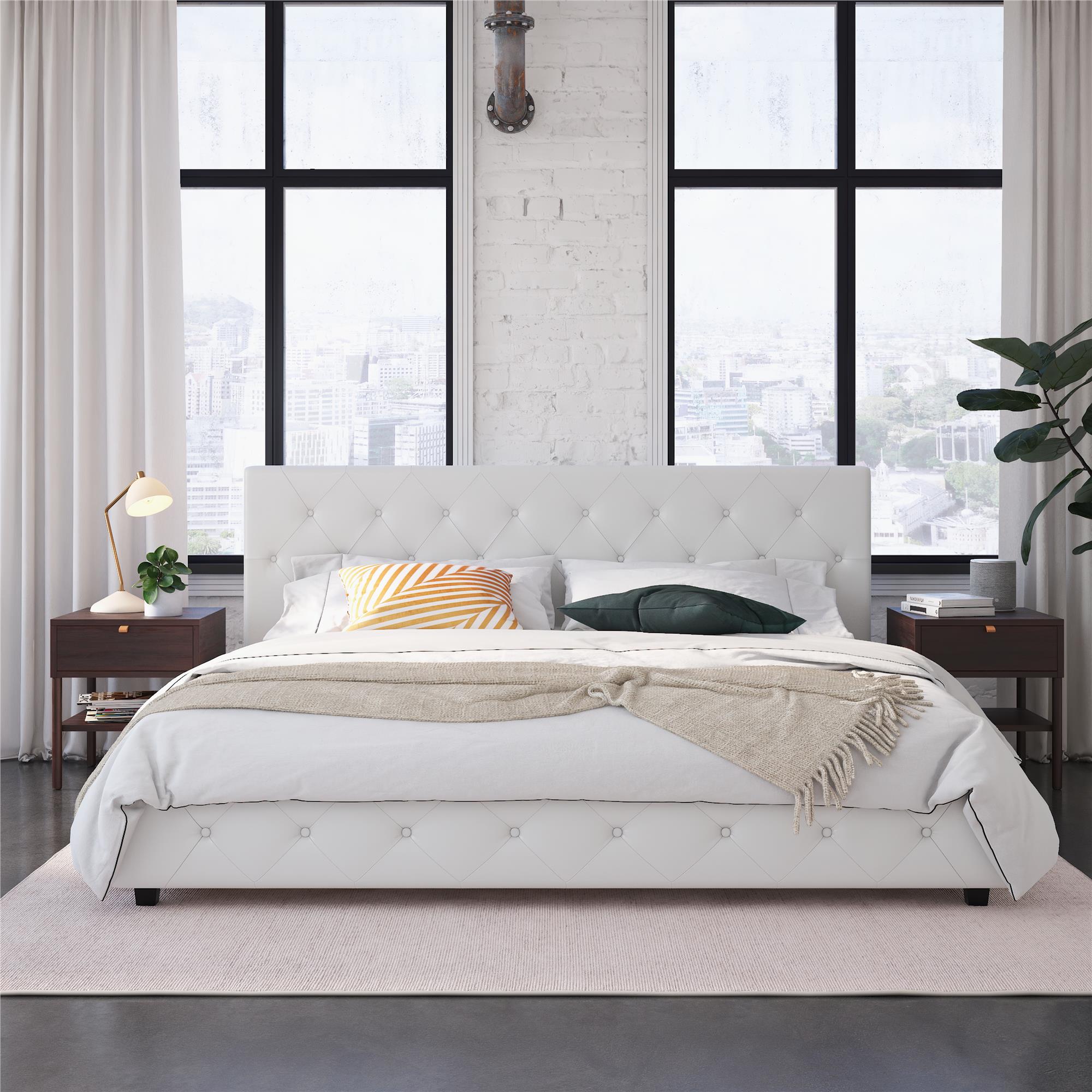 DHP Dakota Upholstered Bed Frame - White Faux leather - King