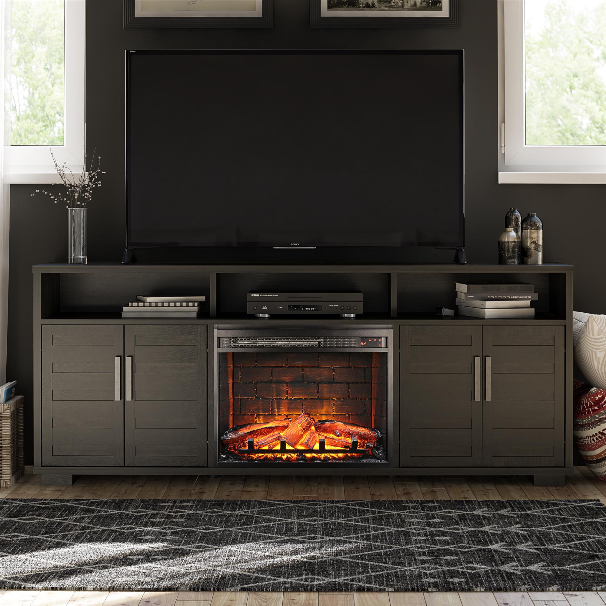 Ameriwood Home Flintrock Electric Fireplace Console TV Stand for TVs up to 75" - Espresso