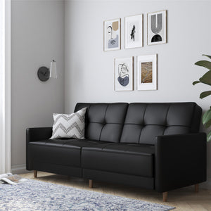 DHP Andora Futon Sofa Bed - Black Faux Leather