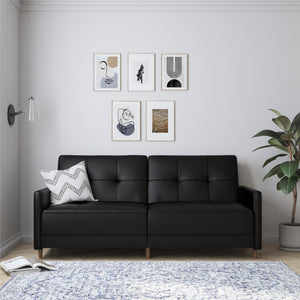 DHP Andora Futon Sofa Bed - Black Faux Leather