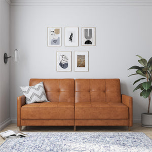 DHP Andora Futon Sofa Bed - Camel Faux Leather