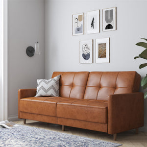 DHP Andora Futon Sofa Bed - Camel Faux Leather