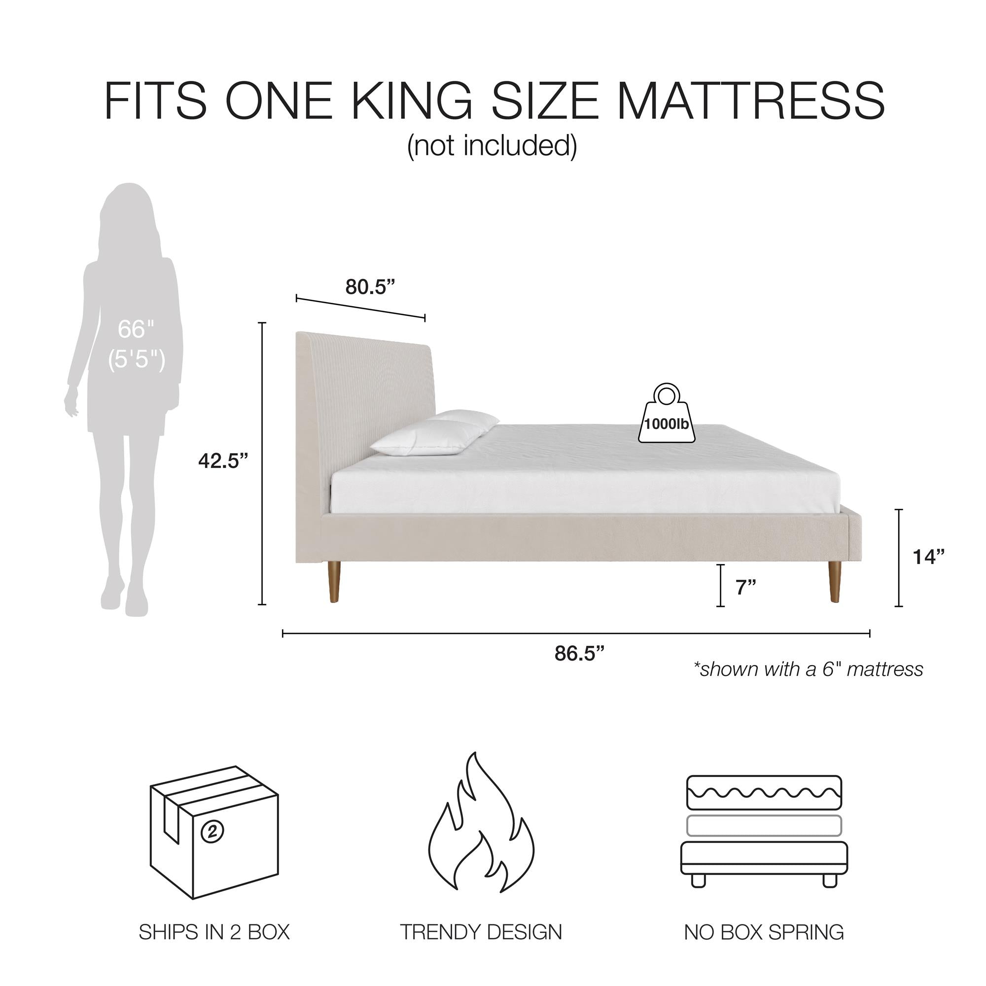 Mr. Kate Daphne Upholstered Bed - Ivory - King