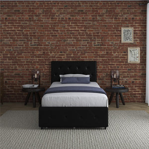 DHP Dakota Upholstered Bed Frame with Drawers - Black Faux Leather - Twin