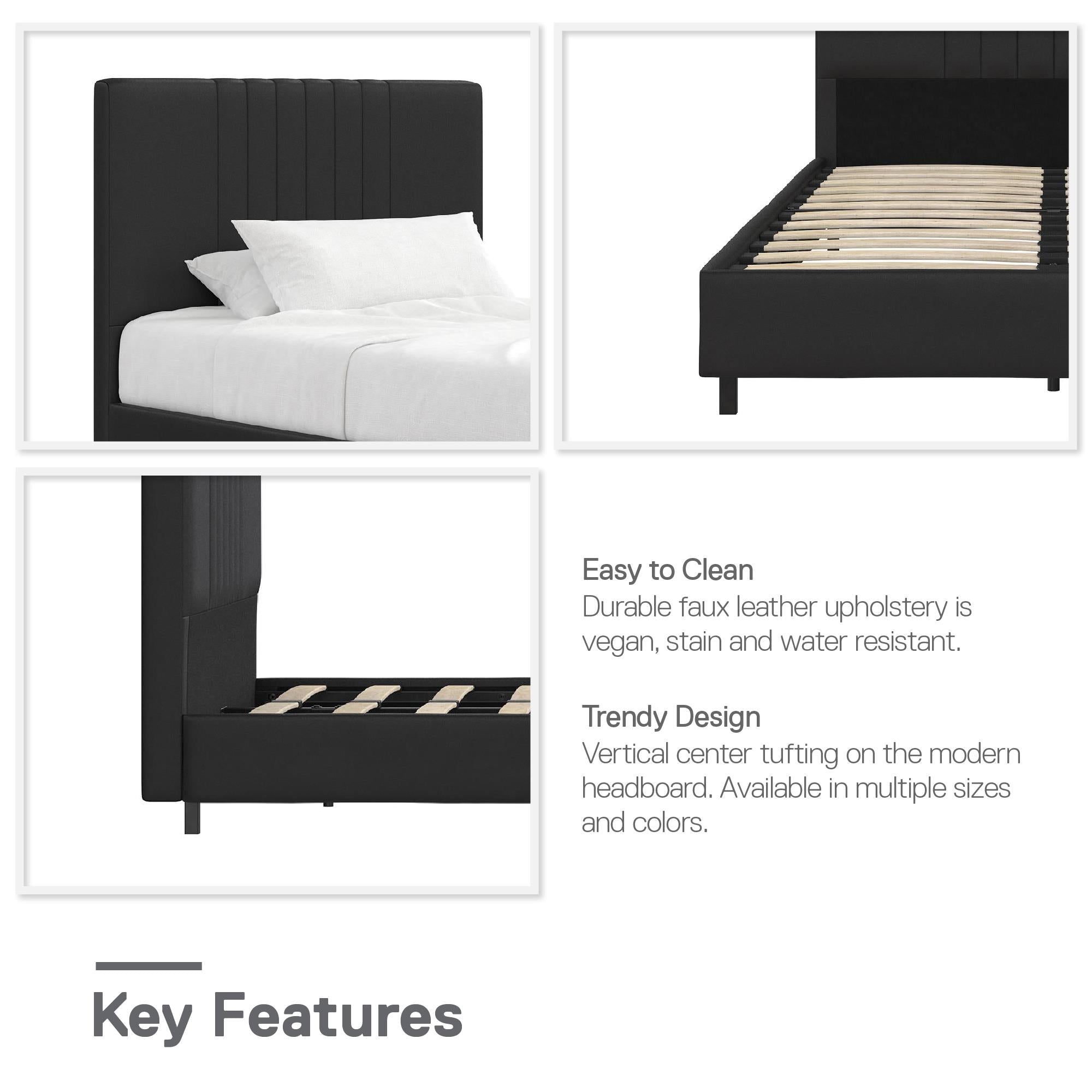 RealRooms Rio Upholstered Bed - Black - Twin