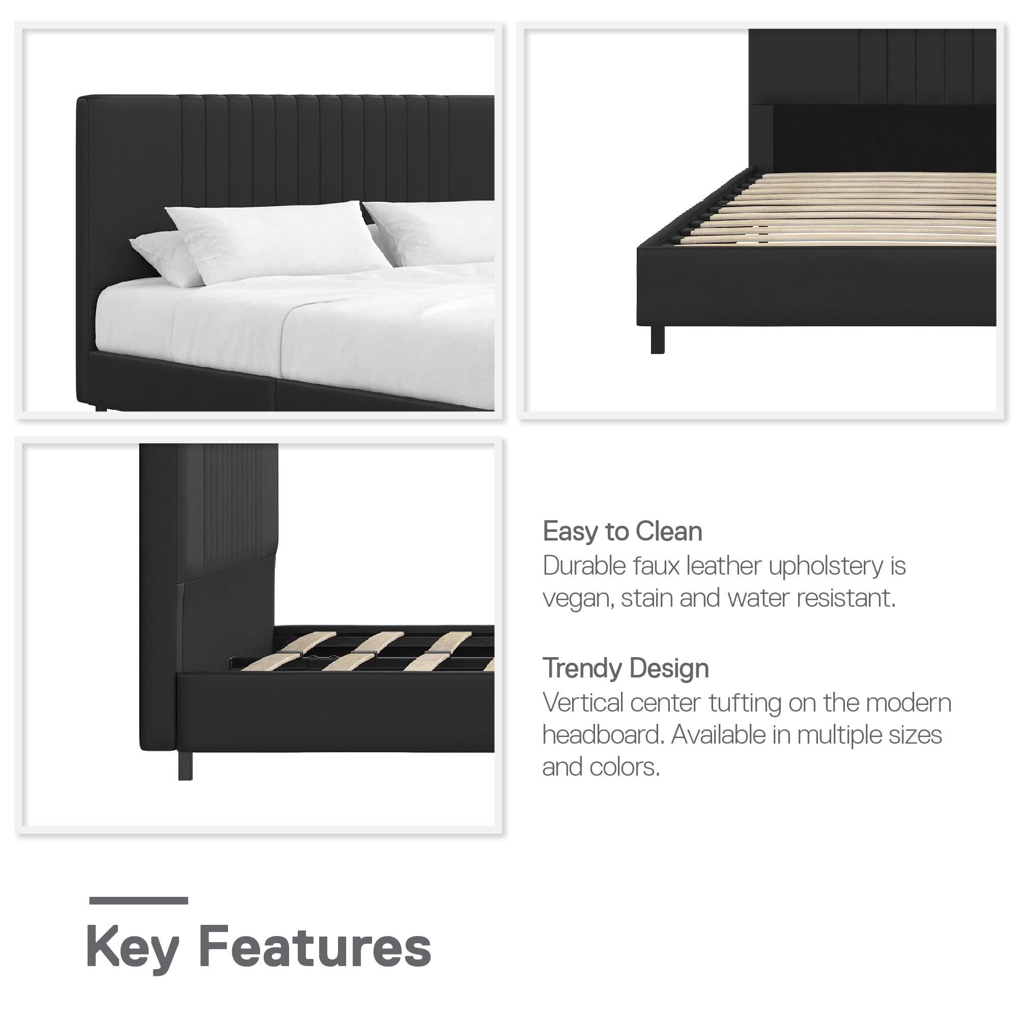 RealRooms Rio Upholstered Bed - Black - Queen