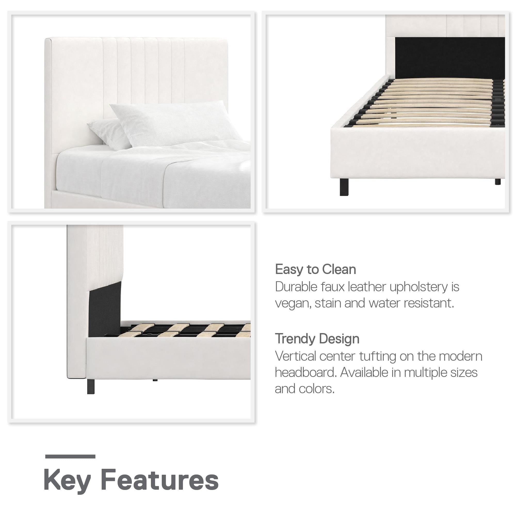 RealRooms Rio Upholstered Bed - White - Twin