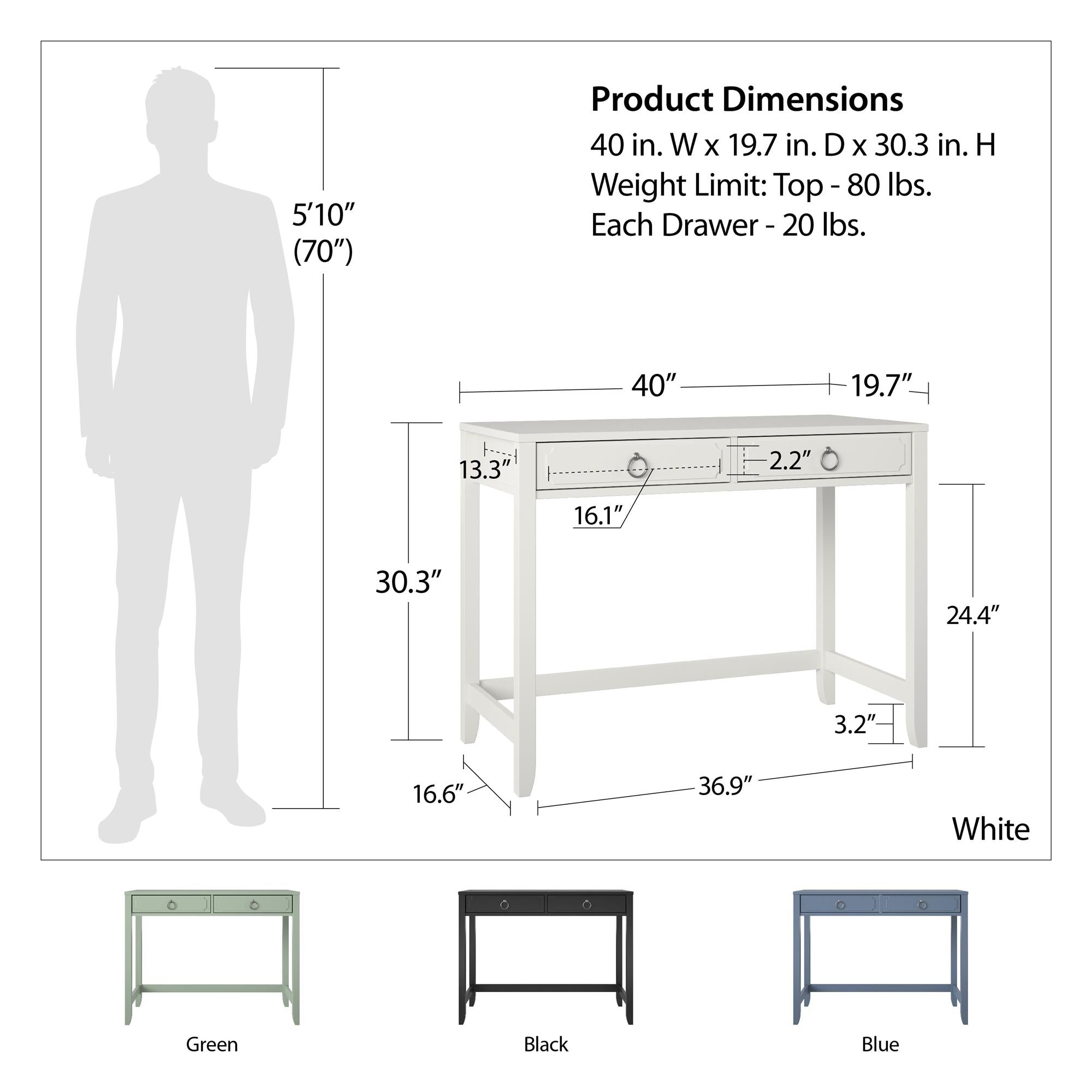 Novogratz Her Majesty 2 Drawer Writing Desk - Blue