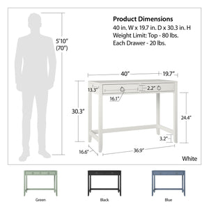 Novogratz Her Majesty 2 Drawer Writing Desk - Blue