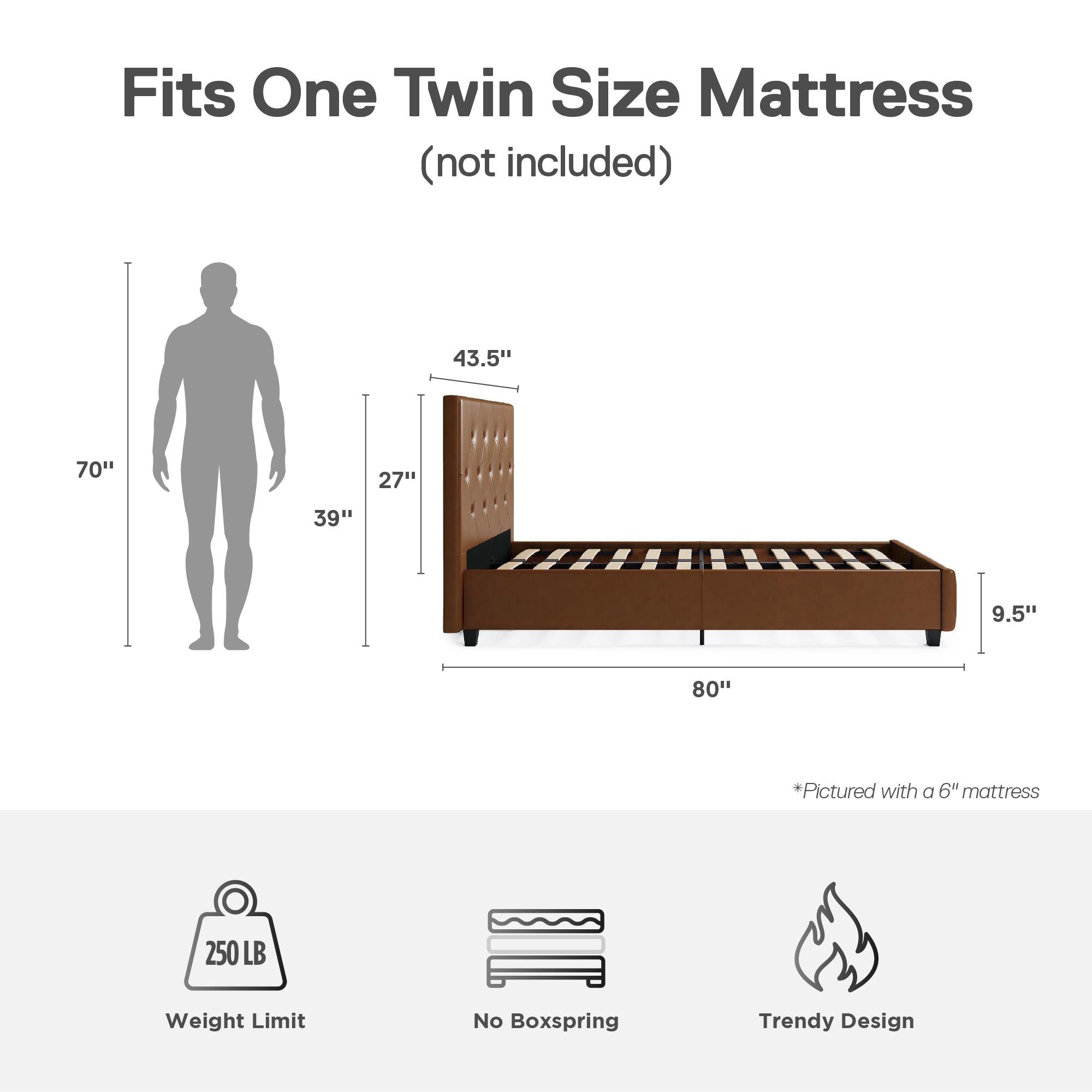 DHP Dakota Upholstered Bed Frame - Camel Faux Leather - Twin