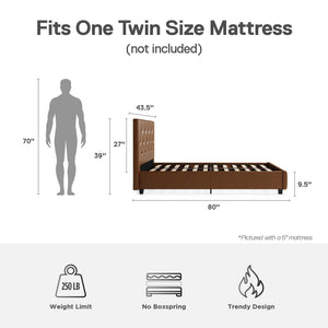 DHP Dakota Upholstered Bed Frame - Camel Faux Leather - Twin
