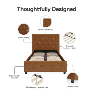 DHP Dakota Upholstered Bed Frame - Camel Faux Leather - Twin