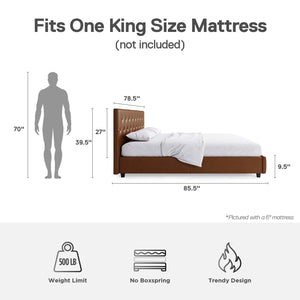 DHP Dakota Upholstered Bed Frame - Camel Faux Leather - King