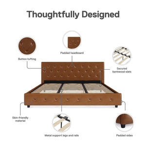 DHP Dakota Upholstered Bed Frame - Camel Faux Leather - King