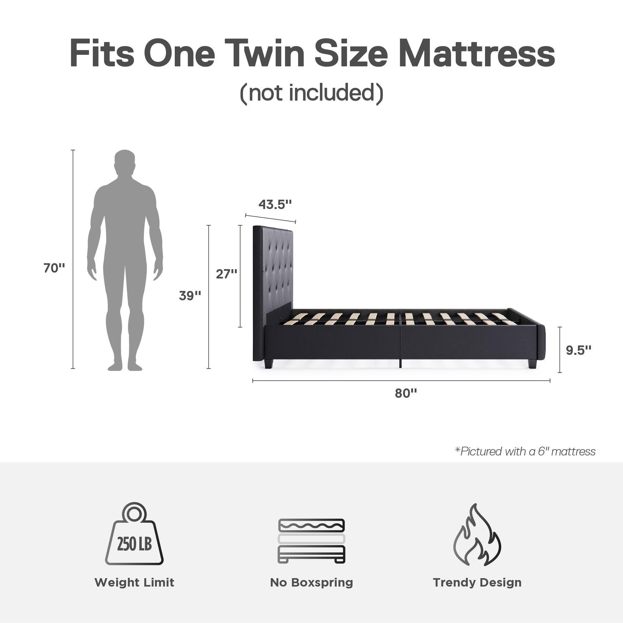 DHP Dakota Upholstered Bed Frame - Gray - Twin