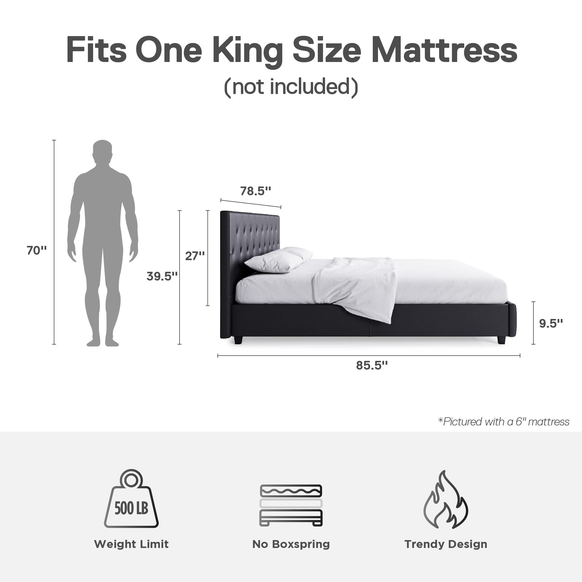 DHP Dakota Upholstered Bed Frame - Gray - King