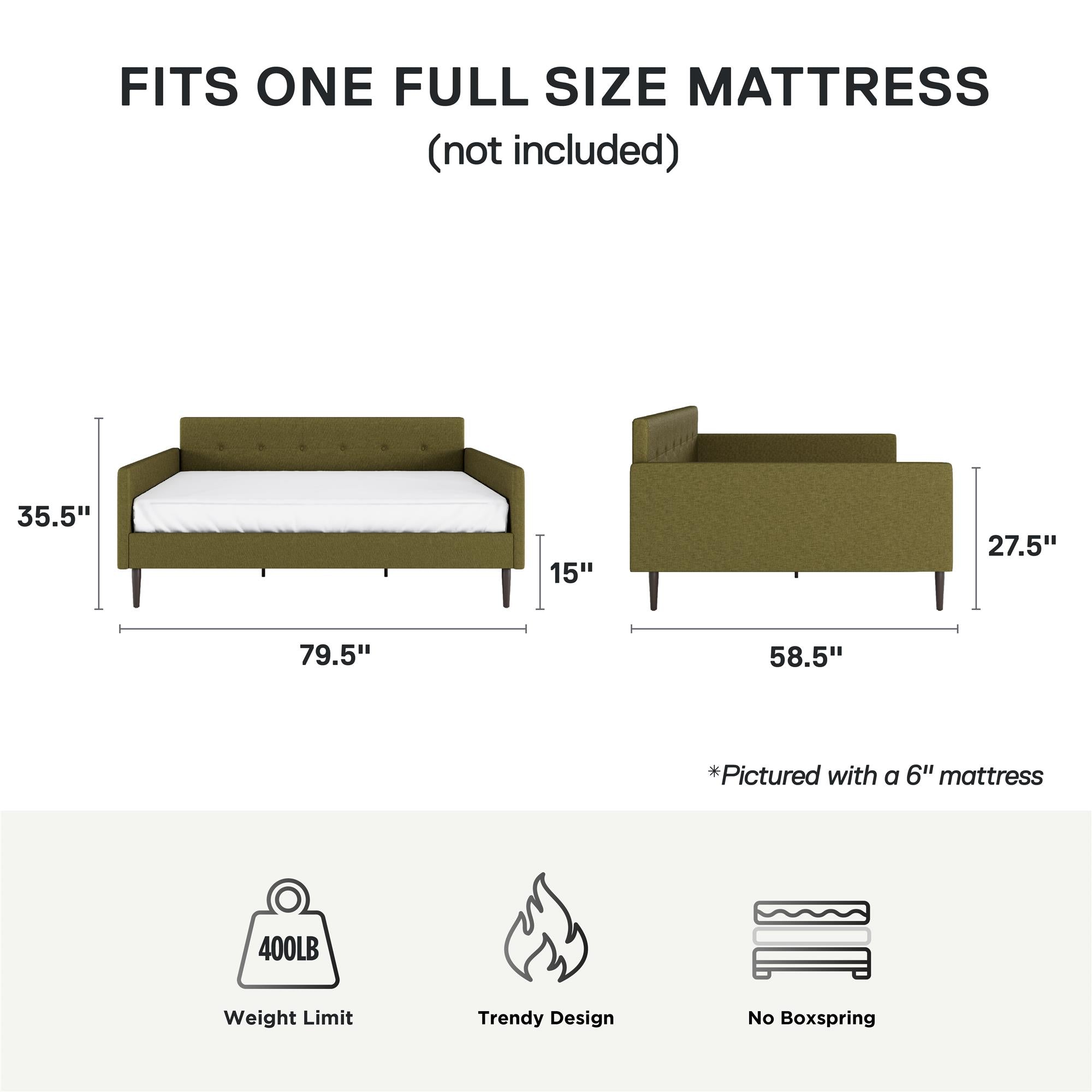 DHP Wimberly Upholstered Daybed - Olive Green - Full