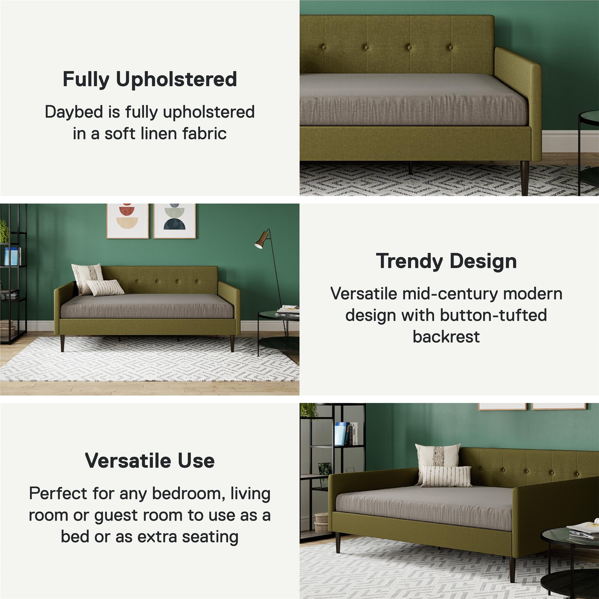 DHP Wimberly Upholstered Daybed - Olive Green - Full
