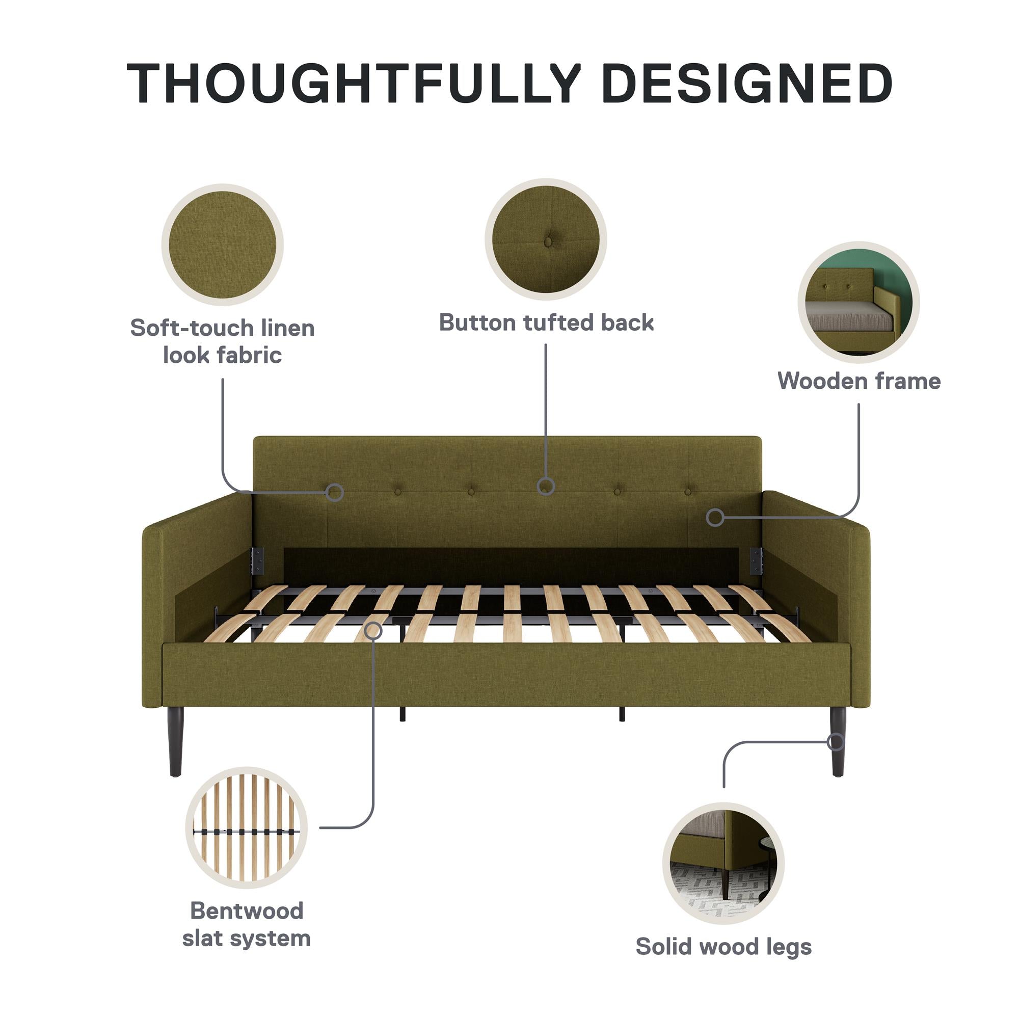 DHP Wimberly Upholstered Daybed - Olive Green - Full