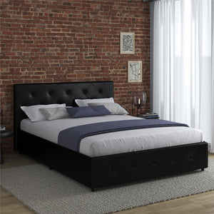 DHP Dakota Upholstered Bed Frame with Drawers - Black Faux Leather - Queen
