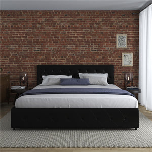 DHP Dakota Upholstered Bed Frame with Drawers - Black Faux Leather - King