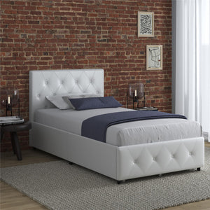DHP Dakota Upholstered Bed Frame with Drawers - White Faux leather - Twin