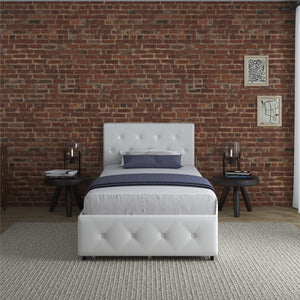 DHP Dakota Upholstered Bed Frame with Drawers - White Faux leather - Twin