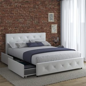 DHP Dakota Upholstered Bed Frame with Drawers - White Faux leather - Full