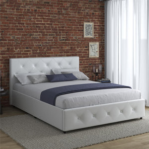 DHP Dakota Upholstered Bed Frame with Drawers - White Faux leather - Full