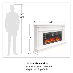 Ameriwood Home Elmcroft Wide Painted Mantel with Linear Electric Fireplace - White