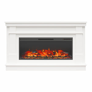 Ameriwood Home Elmcroft Wide Painted Mantel with Linear Electric Fireplace - White