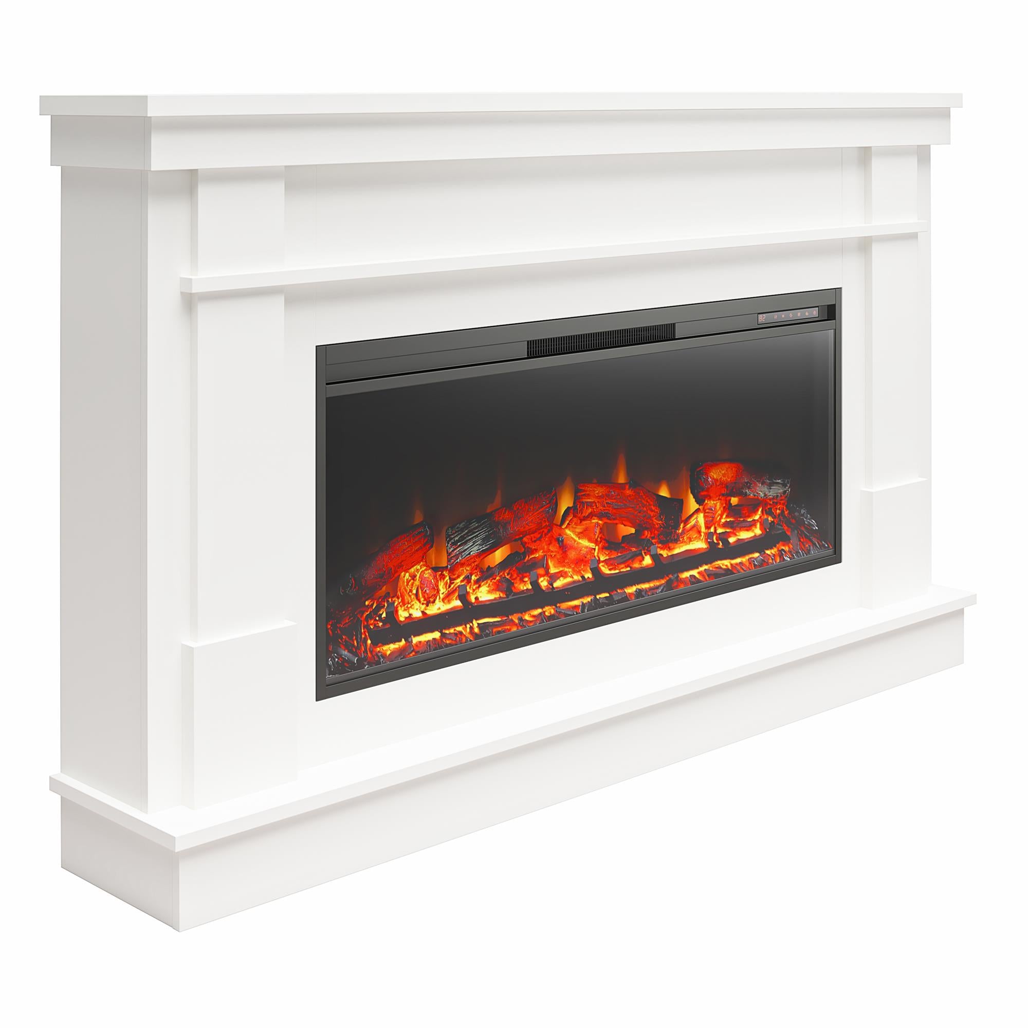 Ameriwood Home Elmcroft Wide Painted Mantel with Linear Electric Fireplace - White