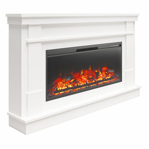 Ameriwood Home Elmcroft Wide Painted Mantel with Linear Electric Fireplace - White