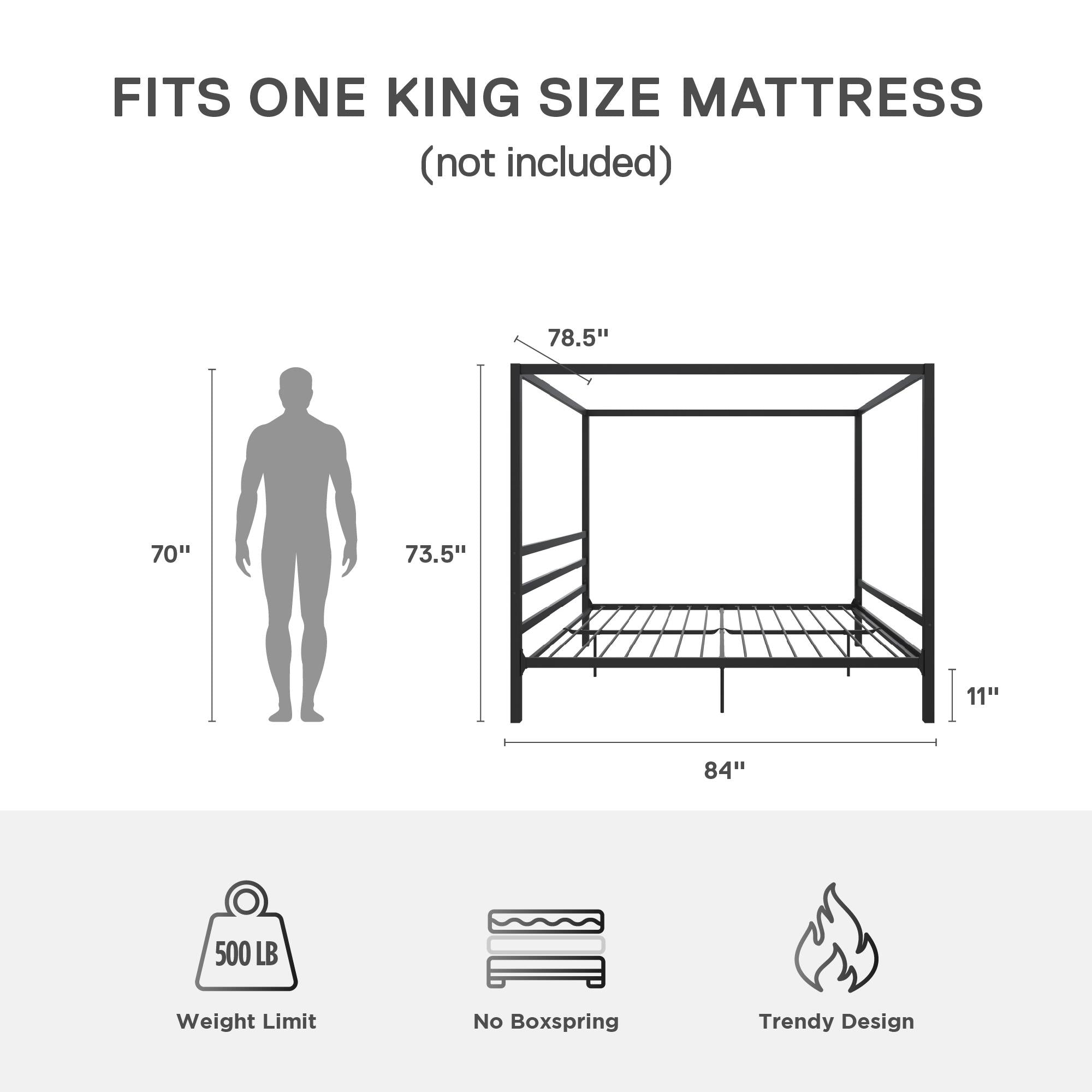 DHP Modern Metal Canopy Bed - Black - King