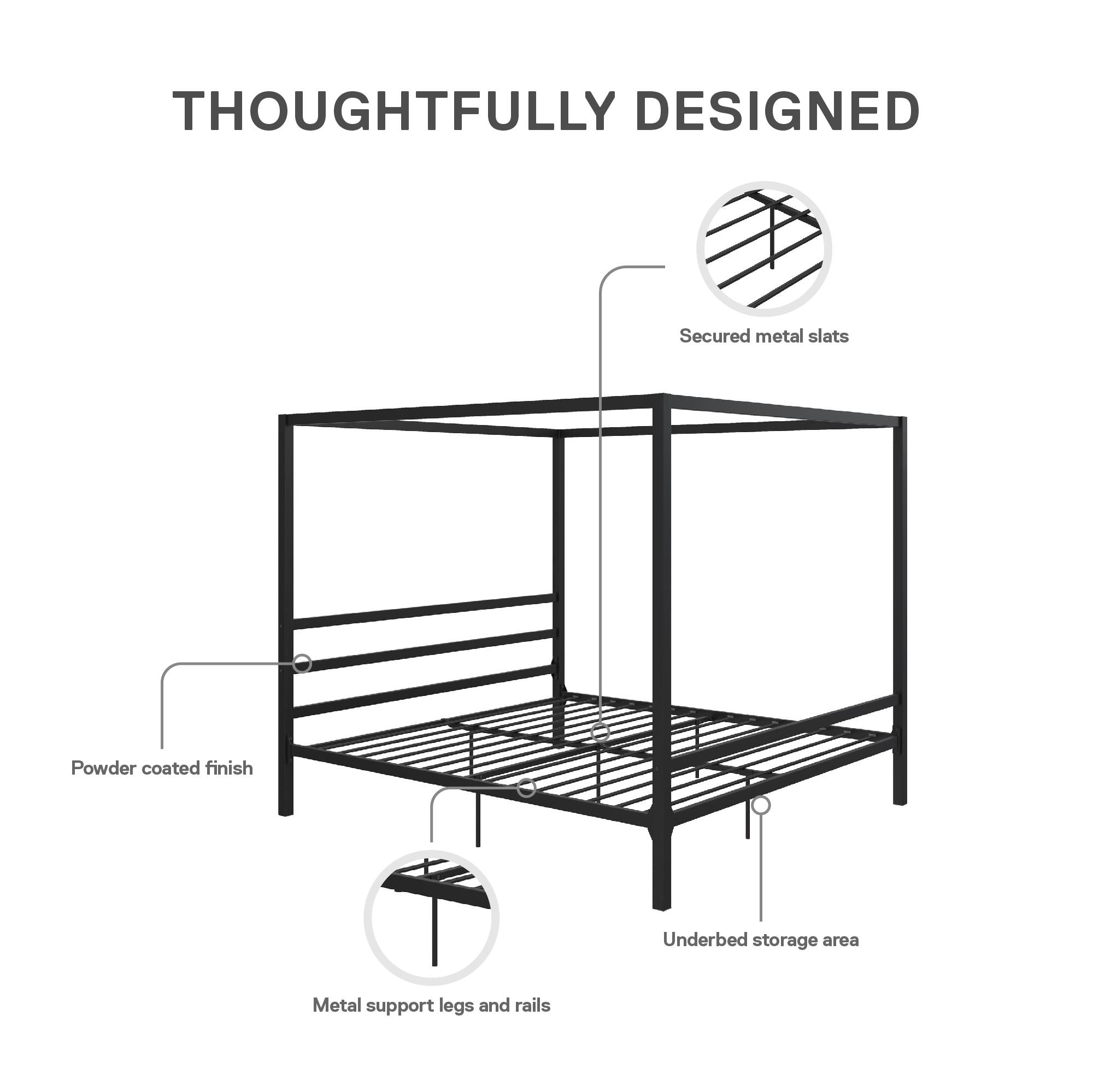 DHP Modern Metal Canopy Bed - Black - King