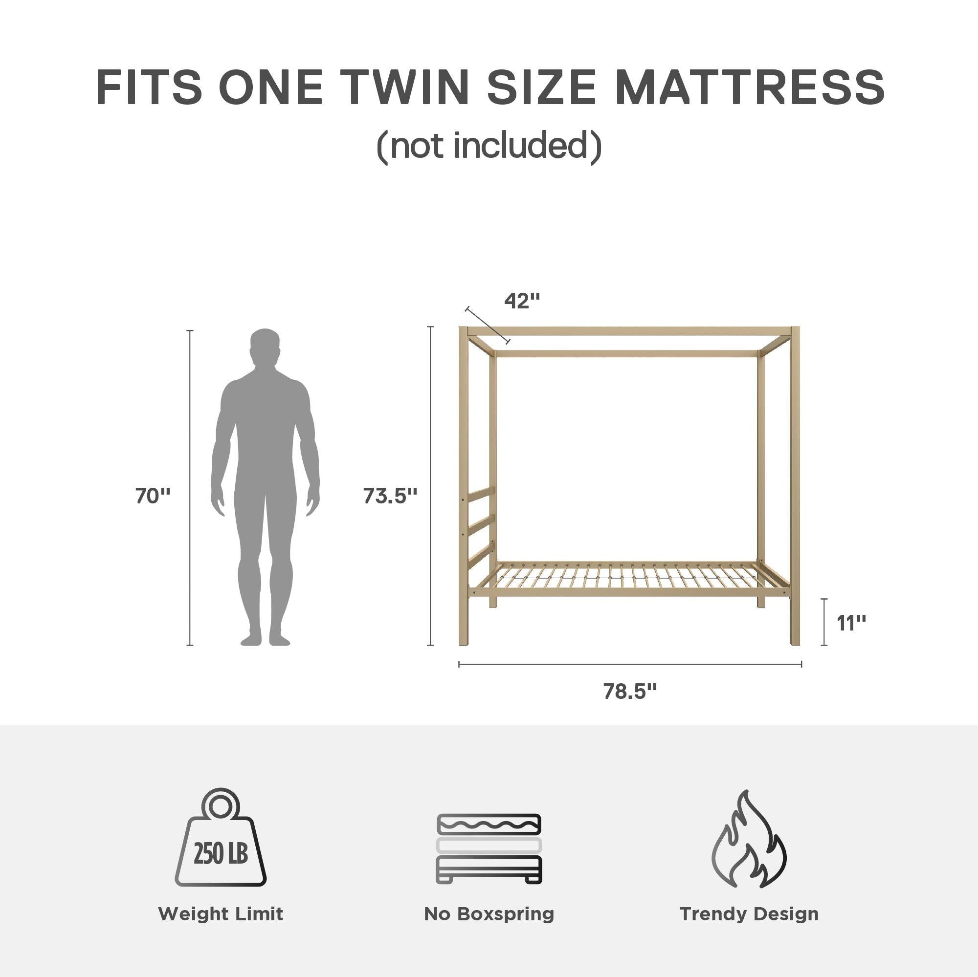 DHP Modern Metal Canopy Bed - Gold - Twin