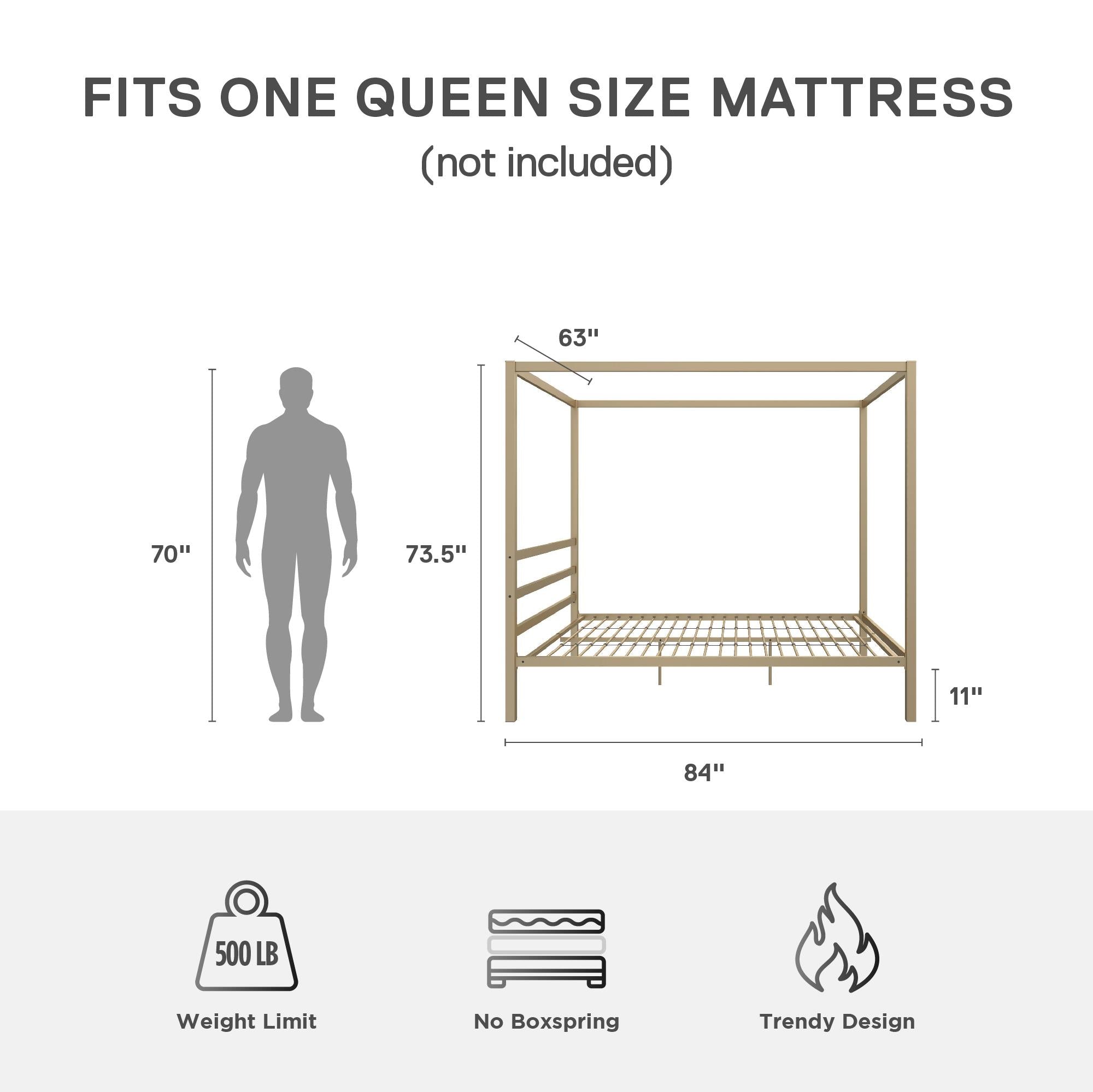 DHP Modern Metal Canopy Bed - Gold - Queen