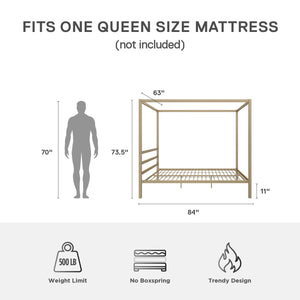DHP Modern Metal Canopy Bed - Gold - Queen