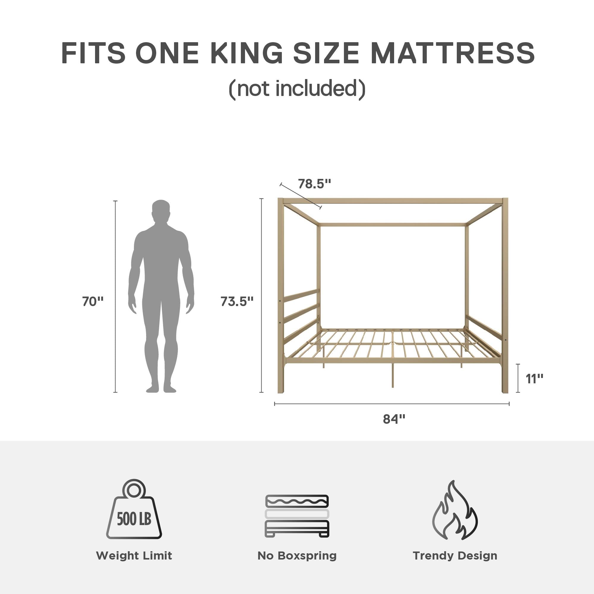 DHP Modern Metal Canopy Bed - Gold - King