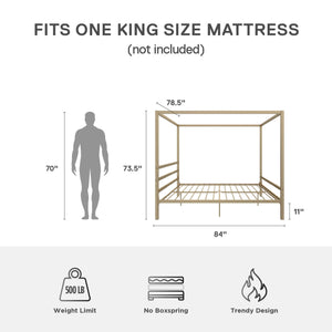 DHP Modern Metal Canopy Bed - Gold - King