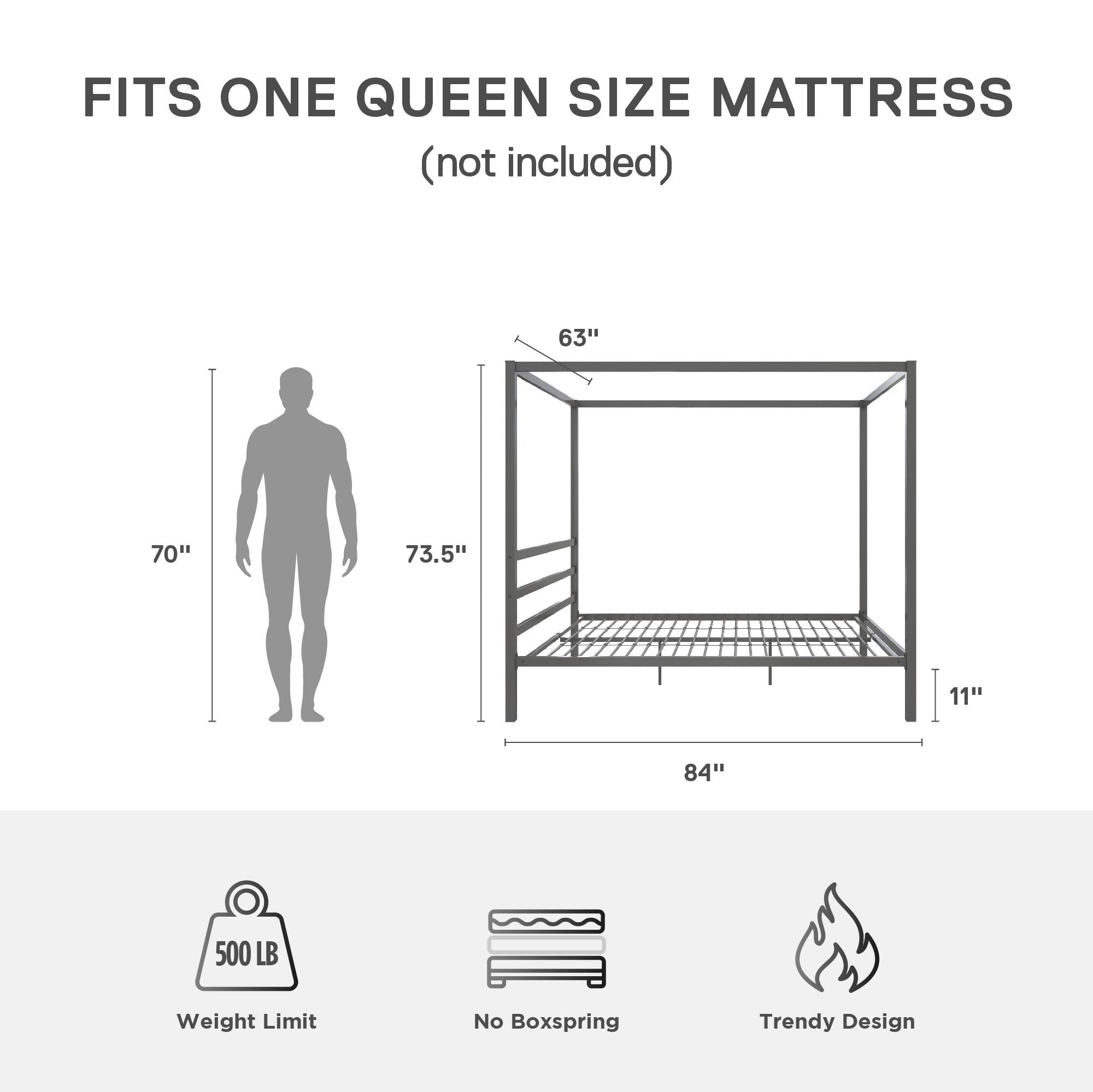 DHP Modern Metal Canopy Bed - Gray - Queen
