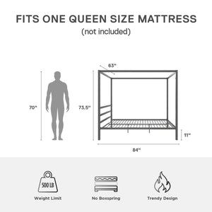 DHP Modern Metal Canopy Bed - Gray - Queen