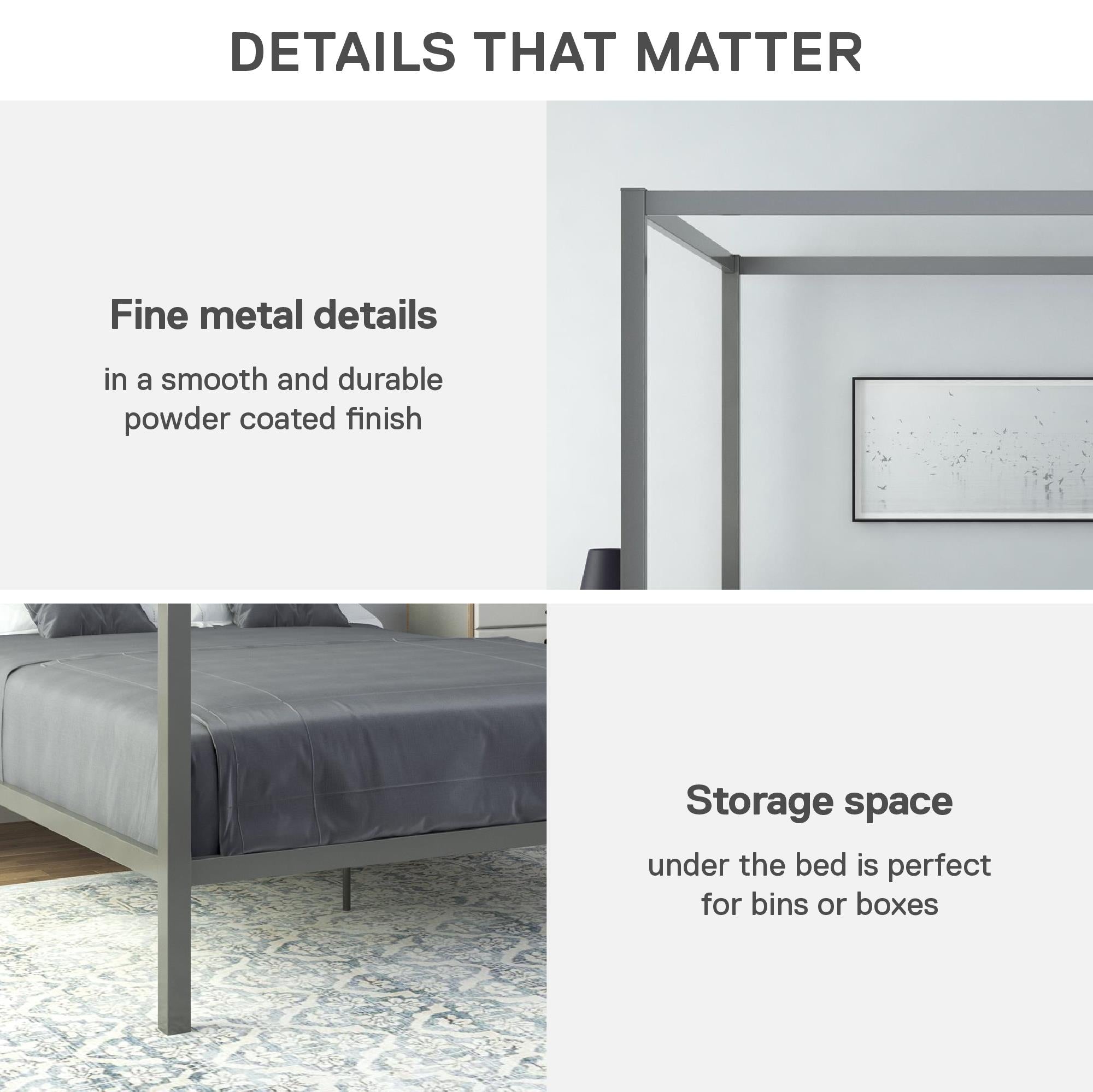DHP Modern Metal Canopy Bed - Gray - Queen