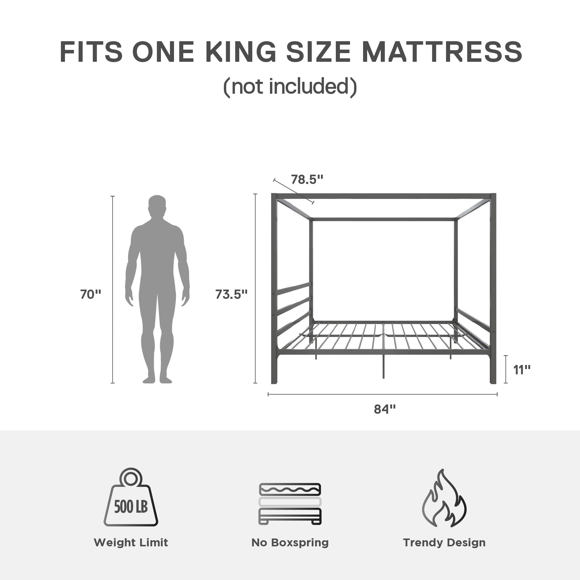 DHP Modern Metal Canopy Bed - Gray - King