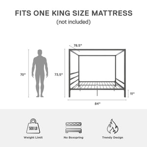 DHP Modern Metal Canopy Bed - Gray - King