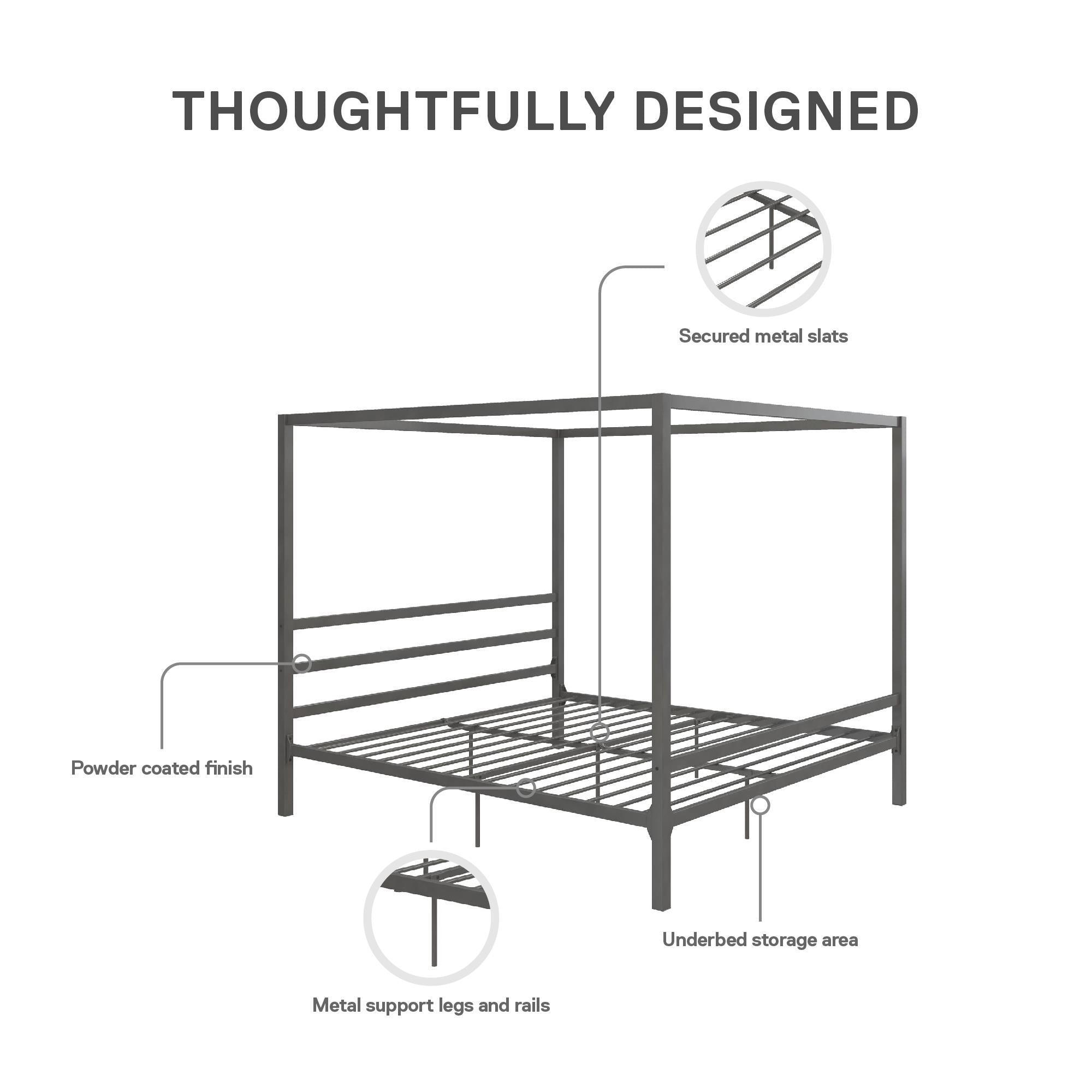 DHP Modern Metal Canopy Bed - Gray - King