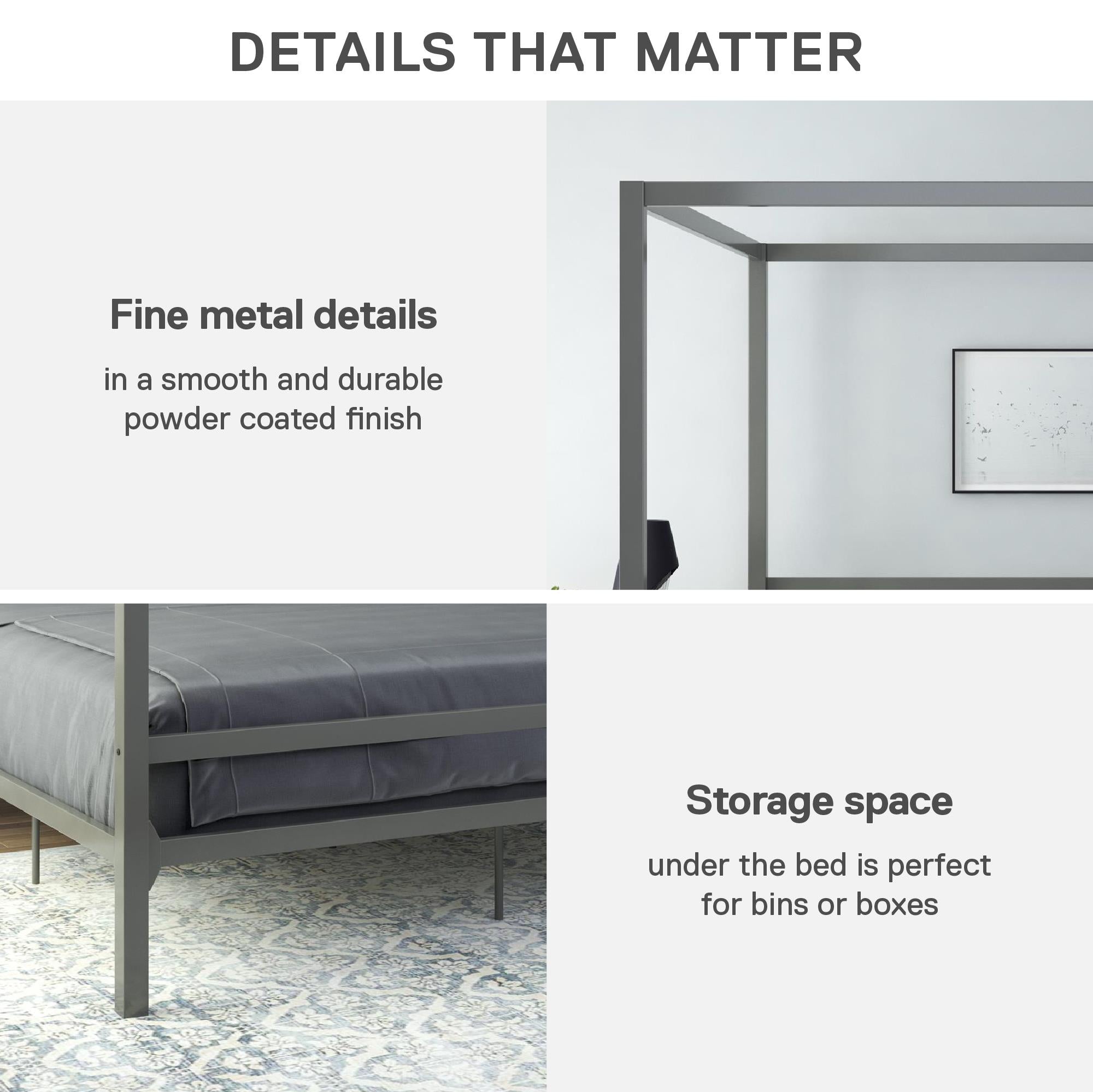DHP Modern Metal Canopy Bed - Gray - King