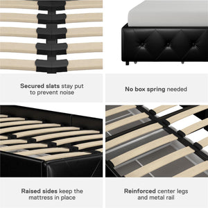 DHP Dakota Upholstered Bed Frame with Drawers - Black Faux Leather - Twin
