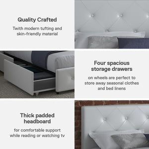DHP Dakota Upholstered Bed Frame with Drawers - White Faux leather - Full