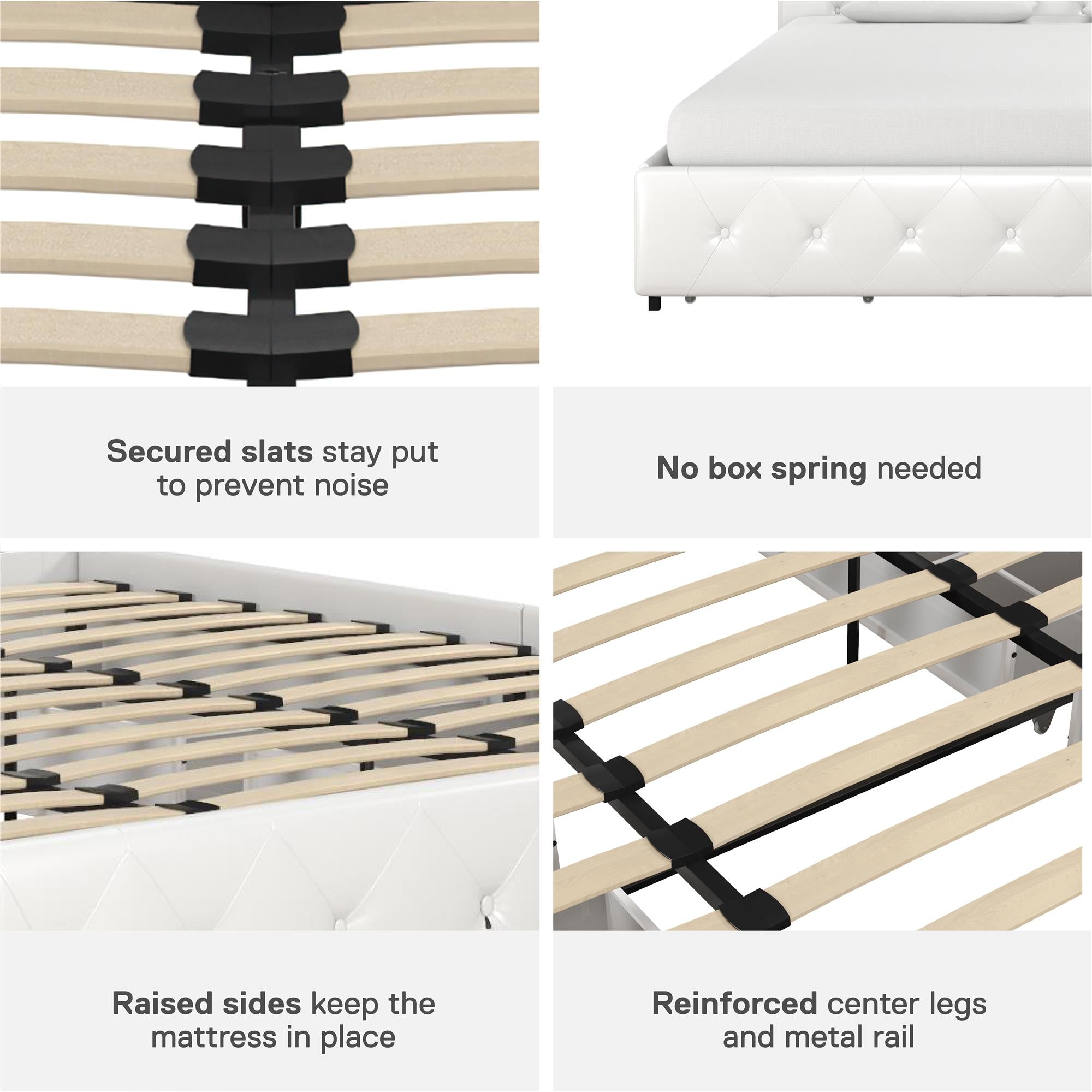 DHP Dakota Upholstered Bed Frame with Drawers - White Faux leather - King